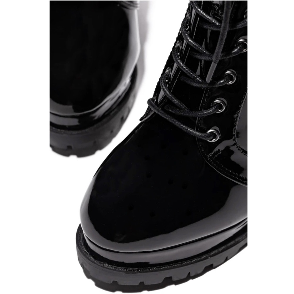 Patent Lug Sole Lace Up Combat Platform Boots - Picture 8 of 16